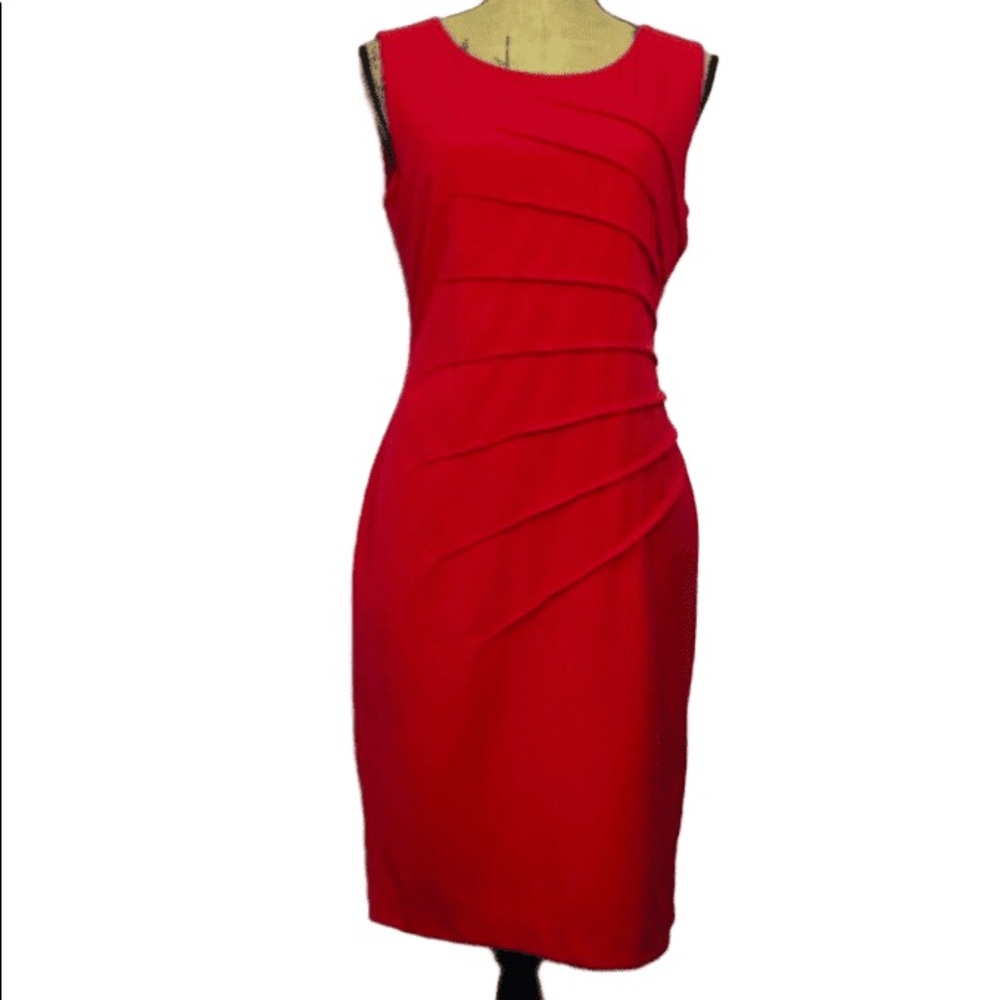 Calvin Klein Red Sleeveless Midi Sheath Dress